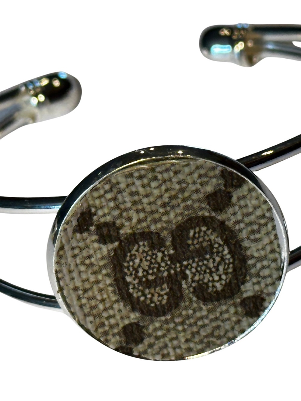 Upcycled Designer Monogram Canvas Silver Cuff Bracelet